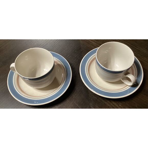 2~ Vintage International Stoneware Coffee Tea Mugs & Saucers ~ Japan - Picture 2 of 7